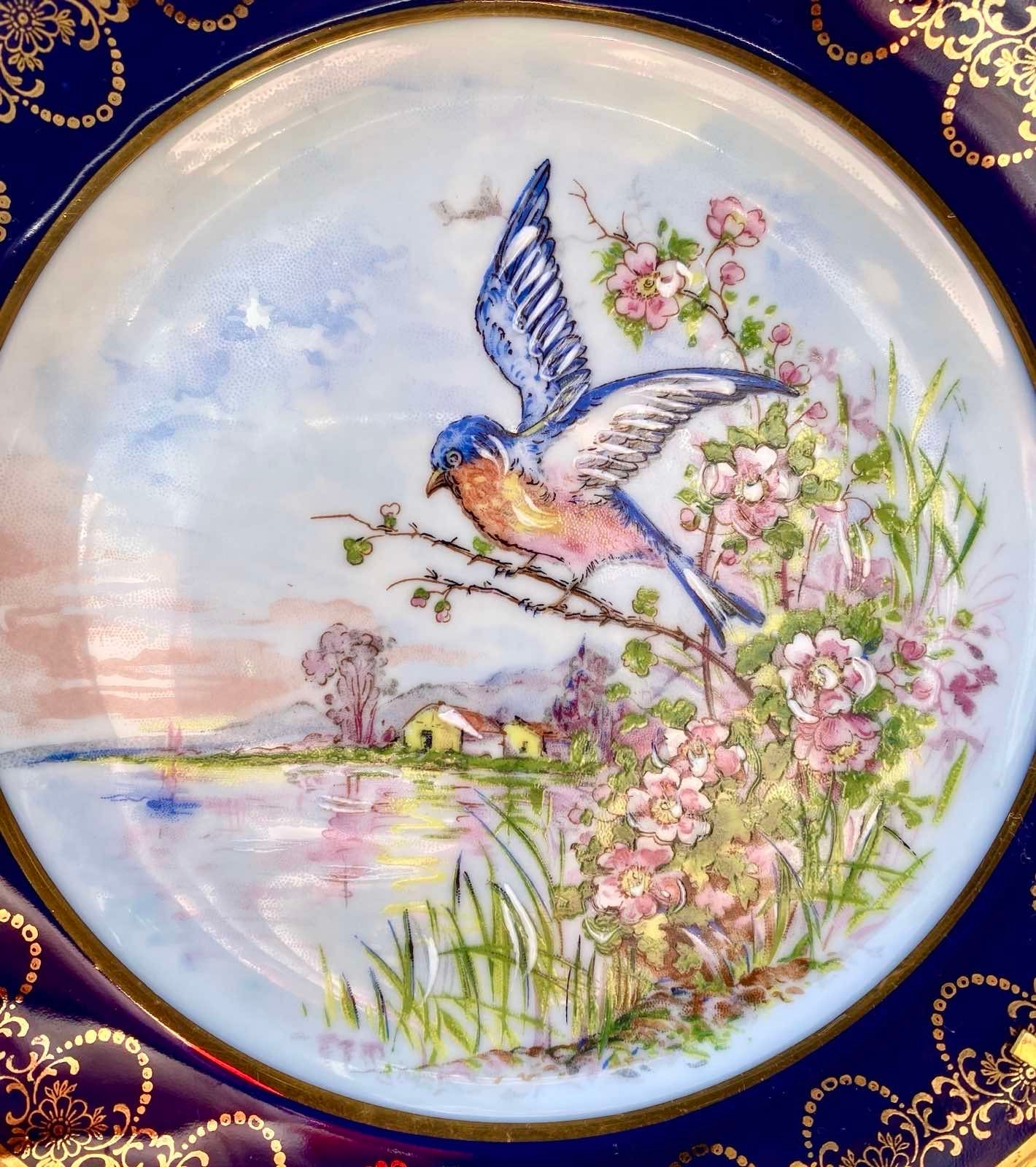 Vintage Rehausse Main Limoges Porcelain Cobalt Blue and Gilted