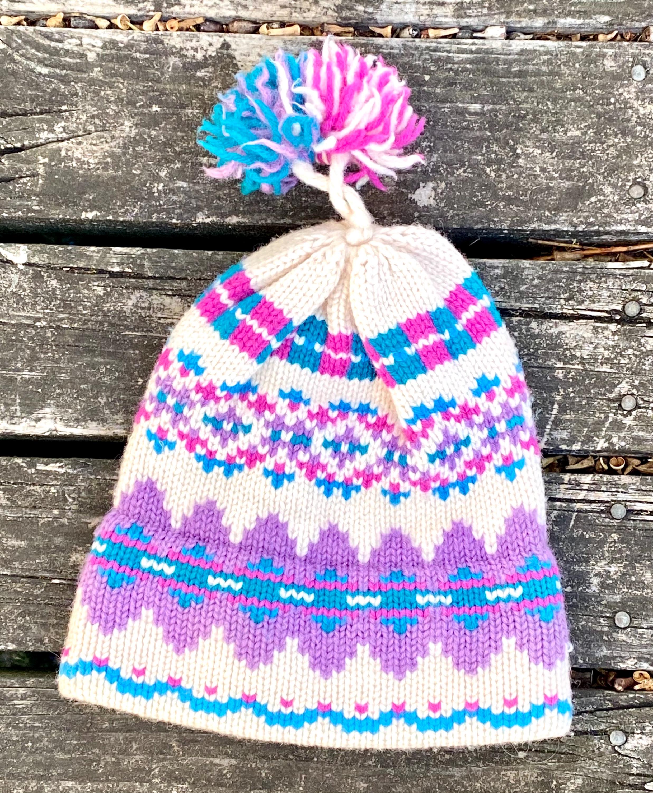 Vintage 80s Handmade Knit Pompom Hat by Top Notch Knits/100  display picture 2