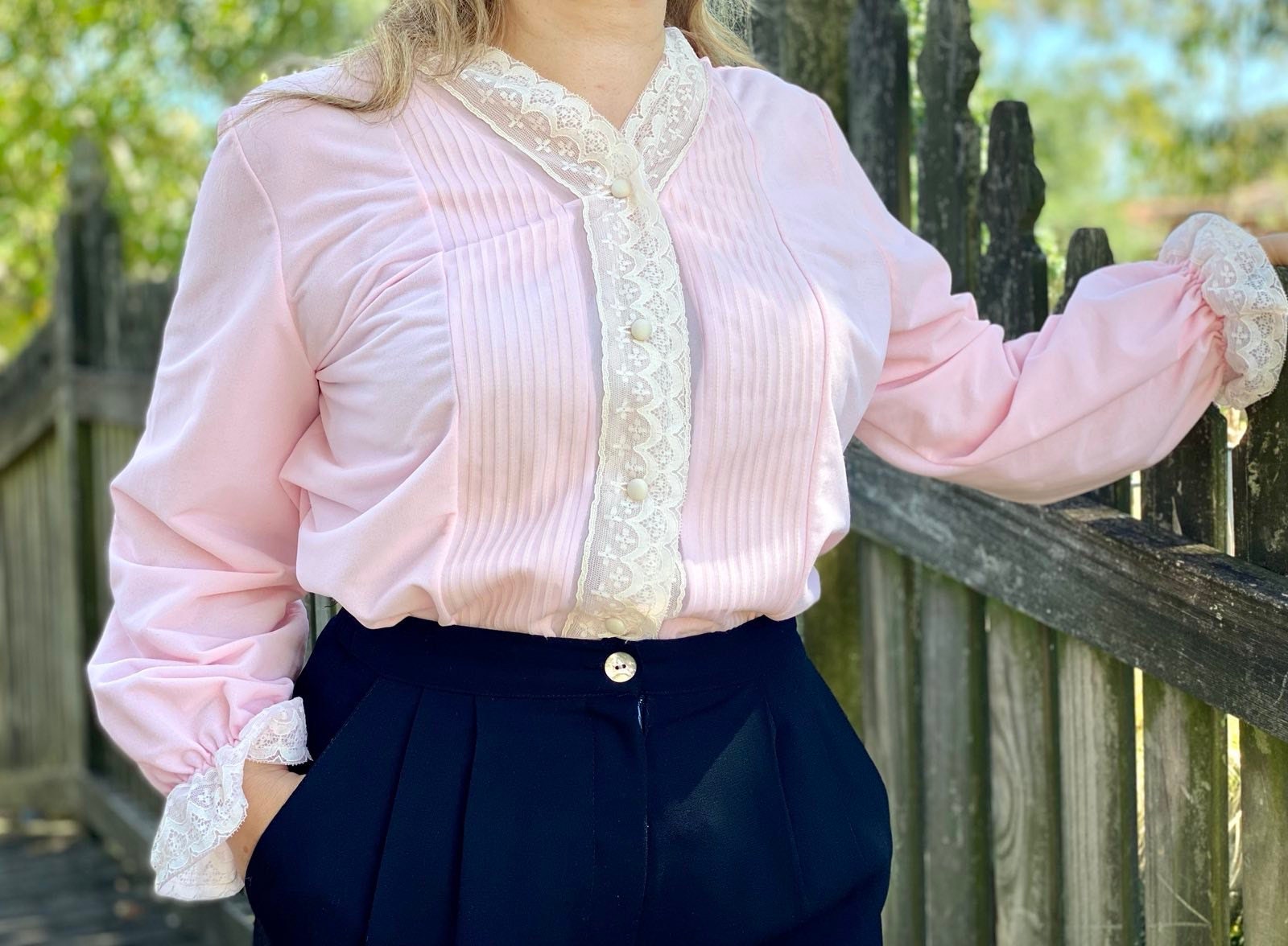 vintage pink lace blouse