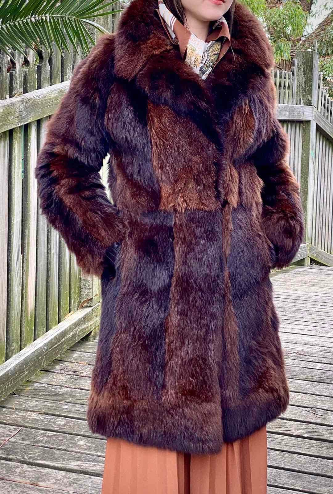 Vintage 1970s Cornelius Sydney Dark Kangaroo Fur Coat Full Length