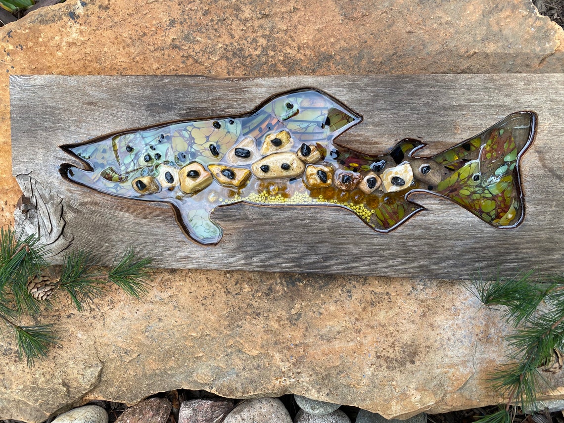 One of a Kind Rustic BROWN TROUT Wood Art Etsy