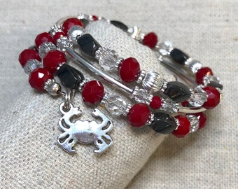 Magnetic Hematite and Red Glass Bead Memory Wire Bracelet