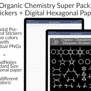 Organic Chemistry Digital Super Pack | PRE-CROPPED Digital Stickers + Hexagonal Paper Student Templates for GoodNotes Standard Size