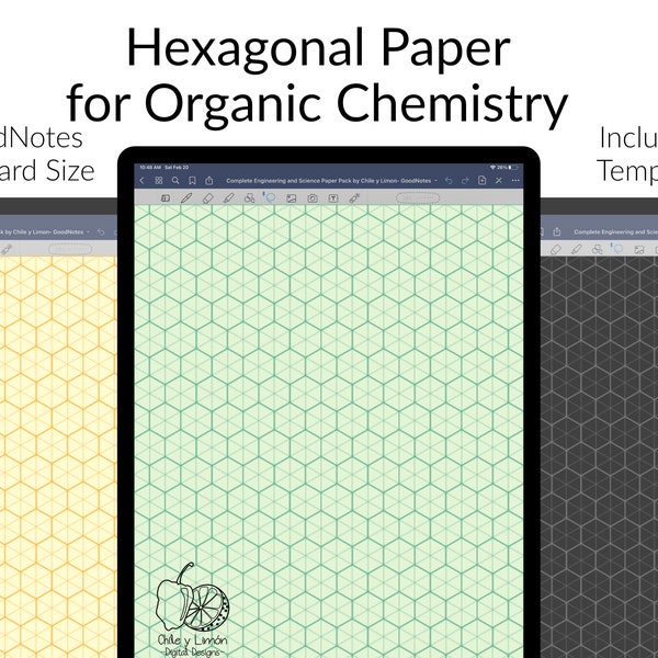 Sechseckiges Papier für Organische Chemie |Student Note Making Printable Templates für GoodNotes Standardgröße DIGITAL DOWNLOAD