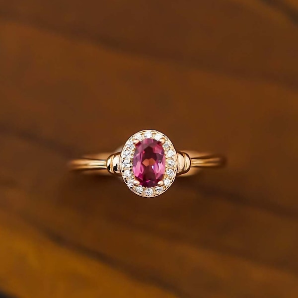 Natural Garnet Ring, Handmade Ring Pink Garnet, 18K Rose Gold Plated Ring, Rhodolite Garnet Jewelry, January Birthstone Ring, Dainty Ring