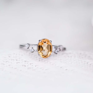 Dainty Natural Citrine Ring: Sterling Silver, November Birthstone