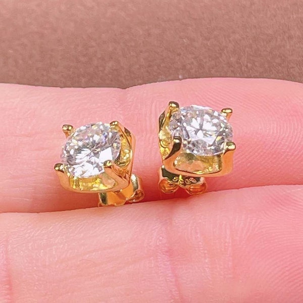 Dainty Moissanite Stud Earrings | Gold Post Studs | Brilliant Round Cut Moissanite | Moissanite Earrings for Woman | Dainty Gift For Her