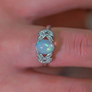 Feueropal Ring: Sterling Silber Blatt Design, Oktober Geburtsstein