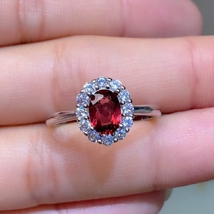 Natural Garnet Ring | Genuine Garnet Oval Gemstone Ring | Garnet Ring Silver | 925 Sterling Silver Ring | January Birthstone Garnet Jewelry