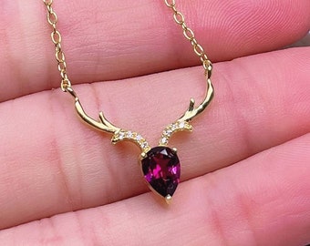 Natural Garnet Necklace, Pear Garnet, 18K Gold Necklace, Gemstone Necklace, January Birthstone, Gift for Her