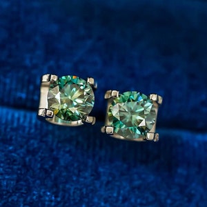 2 Carat Green Moissanite Earrings, Sterling Silver Stud Earrings, Moissanite Earrings For Women, Earrings Birthday Gift, Gift for Wedding