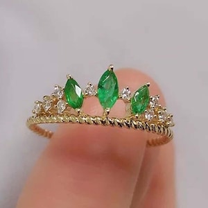 Genuine Emerald Ring Jewelry | Marquise Emerald Ring Gold | May Birthstone Ring | Emerald Promise Ring for Women | Gift for Her