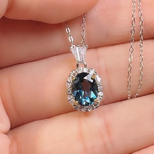 Natural London Blue Topaz Necklace, Genuine Topaz Pendant, Solid Sterling Silver Necklace, December Birthstone Necklace, Necklaces For Women