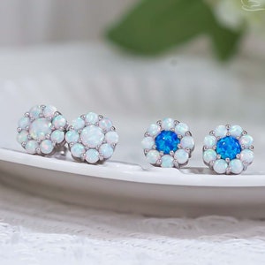 Floral Opal Stud Earrings, White Opal Floral Earrings, Handmade Opal Earrings, Flower Earrings For Women, Dainty Earrings, Gifts For Her