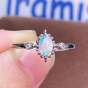 Natural Oval Opal Ring, Sterling Silver Opal Ring, October Birthstone, Rainbow Opal Jewelry For Her, Birthday, Party Gift, Custom Gifs