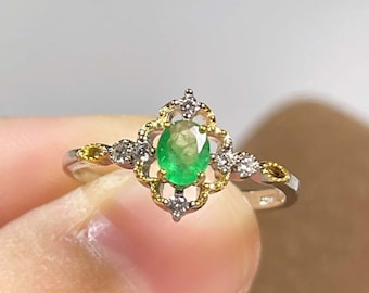 Natural Emerald Ring |  925 Sterling Silver Ring | Real Oval Emerald Jewelry | Emerald Rings For Women, Mother | Celebration Gift Ring