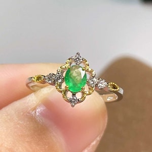 Natural Emerald Ring |  925 Sterling Silver Ring | Real Oval Emerald Jewelry | Emerald Rings For Women, Mother | Celebration Gift Ring