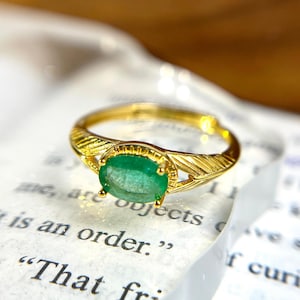 Natural Emerald Ring, Gold Emerald Ring, Green Gemstone Ring, Real Emerald Jewelry, Emerald Rings for Women, Promise Ring, Gift For Her