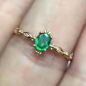 Natural Green Emerald Ring | Genuine Colombia Emerald | 18K Yellow Gold Band | May Birthstone Rings For Women | Mother&#39;s Day Gift For Her