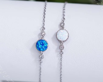 White Opal Bracelet, Blue Opal Bracelet, Adjustable Bracelet,  Solid Sterling Silver Bracelet, Bracelet For Women, Dainty Opal Jewelry Gift