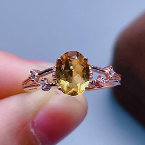 Natural Yellow Citrine Ring, Rose Gold Citrine Ring, Moissanite Diamond Citrine Ring, Statement Ring, November Birthstone Ring, Women&#39;s Ring