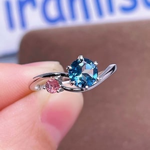 Echtes London Blautopas Ring, Sterling Silber Bandring, Stapelring, Rosa Turmalin Silberring, Goldring, Topas Schmuck Geschenk für Sie