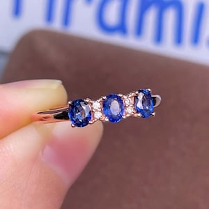 Delicate Sapphire Ring - Natural Sapphire Gemstone Ring - Oval Blue Sapphire Ring - Rose Gold Band Ring - Stacking Ring
