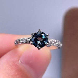 London Blue Topaz Ring, Blue Topaz Promise Ring, 6.5mm Round Genuine Topaz, Sterling Silver Topaz Ring, Rings For Women