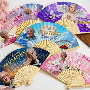 Aangepaste foto-herdenkingsfans, in Loving Memory opvouwbare waaier, aandenken, begrafenisgunsten Bulk