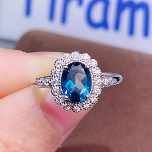 Dainty London Blue Topaz Ring: 925 Sterling Silver, Fine Jewelry