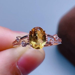 Natural Yellow Citrine Ring, Rose Gold Ring, Moissanite Diamond Citrine Ring, Statement Rings, November Birthstone Ring, Women's Ring