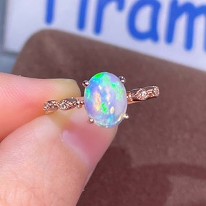 Handmade Fire Opal Ring, Rose Gold Opal Ring, Genuine Rainbow Opal Stone, October Birthstone, Raw Opal Ring, Gemstone Ring, Gift For Her