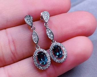 Natürliche London Blue Topas Ohrringe | Echte Blaue Edelstein Ohrringe | Handgemachter Silber Ohrring | Topas Schmuck | Frau Ohrringe