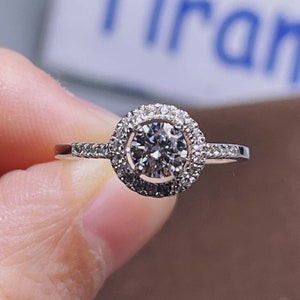 Moissanite Halo Versprechen Ring: 18K Vergoldetes Sterling Silber