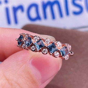 London Blue Topaz Ring, Genuine Blue Topaz Ring, Rose Gold Ring, Unique Ring, Blue Topaz Jewelry, Gift for Her