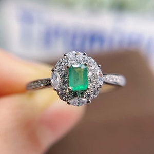 Natural Rectangle Cut Emerald Ring | 925 Sterling Silver Ring | Emerald Ring Silver | Handmade Ring | May Birthstone Ring | Christmas Gift