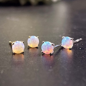 925 Sterling Silver Fire Opal Earrings, October Birthstone Jewelry, Round Fire Opal Studs Earrings, Tiny Opal Jewelry