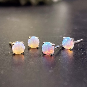 925 Sterling Silver Fire Opal Earrings, October Birthstone Jewelry, Round Fire Opal Studs Earrings, Tiny Opal Jewelry, Gift for Her