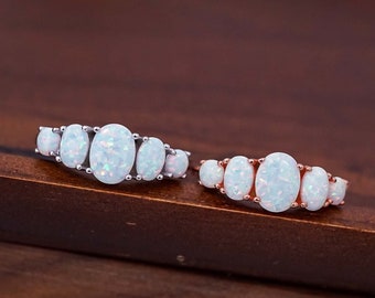 Dainty Opal Ring, October Birthstone, Rose Gold Opal Ring, Sterling Silver Promise Ring, Women&#39;s White Opal Ring, Ring Size US 5-10