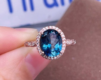 Echter London Blauer Topas Ring - Rose Gold Topas Ring - Statement Ring - Blauer Edelstein Ring - November Geburtsstein - Geschenk für Sie