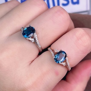 London Blue Topaz Ring, Genuine Topaz, Rose Gold Band Ring, Gemstone Rings For Women