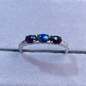 Natural Black Opal Ring, Women&#39;s Black Ring, Engagement Ring, October Birthstone Jewelry For Her, Birthday, Real Black Opal Ring