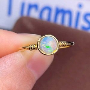 Rainbow Opal Ring, Raw Opal Ring, 18K Gold Bezel Ring, Minimalist Ring, Solitaire Opal Ring, October Birthstone, Dainty Opal Ring