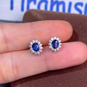 Natural Sapphire Earrings - 925 Sterling Silver Earrings -  Dainty Diamond Sapphire Earrings - September Birthstone Jewelry - Gift for Her