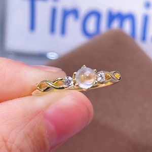 Dainty Rainbow Moonstone Ring: 18K Gold Plated, June Birthstone