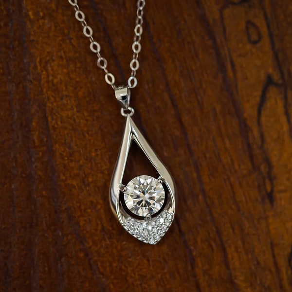 1ct|2ct Moissanite Necklace, Handmade 18K White Gold Necklace, Moissanite Diamond, Jewelry Wedding Bridesmaid Gift