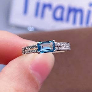 Swiss Blue Topaz Ring - Sterling Silver Band Stacking Ring - Birthstone Ring - Handmade Topaz Ring - Gift for Her