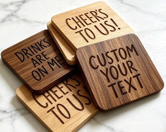 Custom Text Laser Engraved Wooden Coasters, Non-Slip Heat Resistant Coasters, Event Giveaways, Party Favors