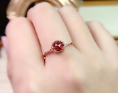 Dainty Round Garnet Ring Sterling Silver - Handmade Prong Ring - January Birthstone - Garnet Jewelry - Women 39 s Ring - Solitaire Ring - Gift