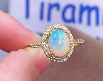 Fire Opal Ring - Genuine Opal Gemstone - Gold Band Ring - October Birthstone Ring - Dainty Raw Opal Ring - Personalized Ring